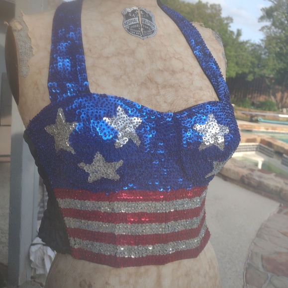 Vintage 80s handmade stripper top Velcro off , USA wonder woman - Picture 2 of 13